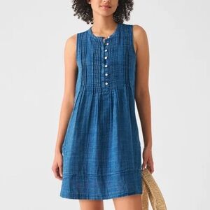 Faherty Isha Organic Cotton Dress Sleeveless Indigo Blue